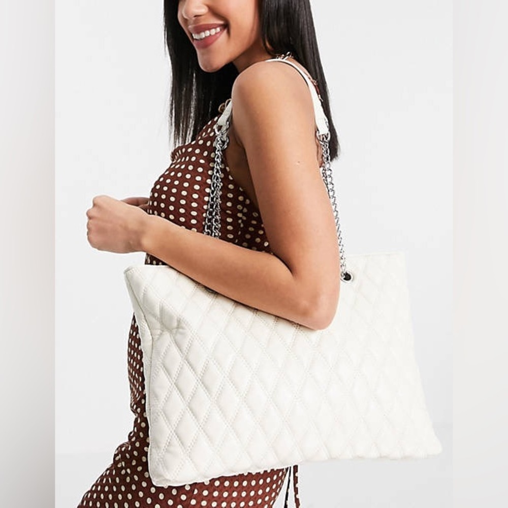 ASOS DESIGN off-white quilted tote with chain strap